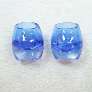 HG Global Blue Glass Tea Light Holder Set of 2